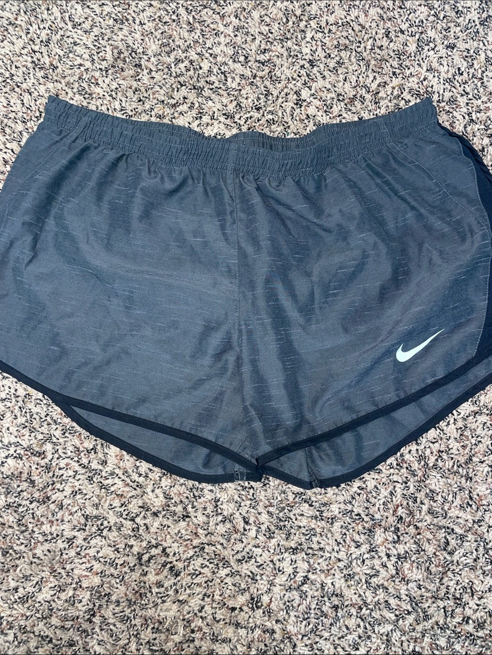 Nike Women's Dark Gray Athletic Running Shorts with White Swoosh L